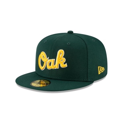 Green Oakland Athletics Hat - New Era MLB Ligature 59FIFTY Fitted Caps USA7190623